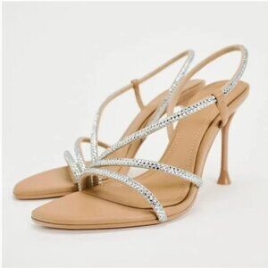 ZARA HEELED SANDALS WITH RHINESTONE STRAPS Size 6 US (36) NEW WITH TAG!